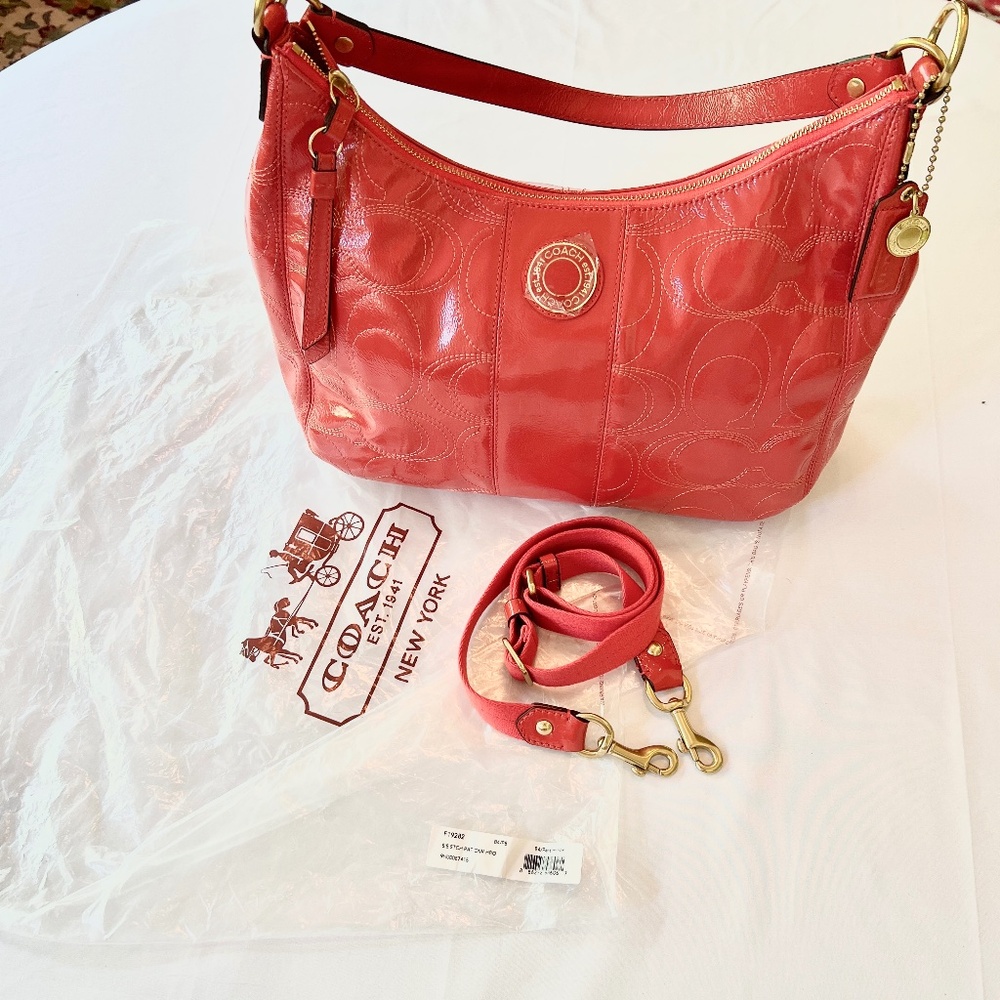 COACH  Signature Stitched Patent Hobo / Shoulder/ Crossbody  Bag NWT